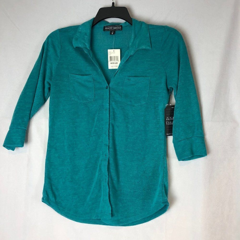 Almost Famous NWT Women's Blouse Size L Green Sheer GB